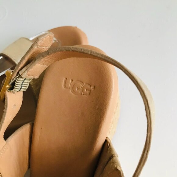 Ugg Elena Gold Leather Metallic Wedge Sandals Size 10 EU 41 - Picture 10 of 11